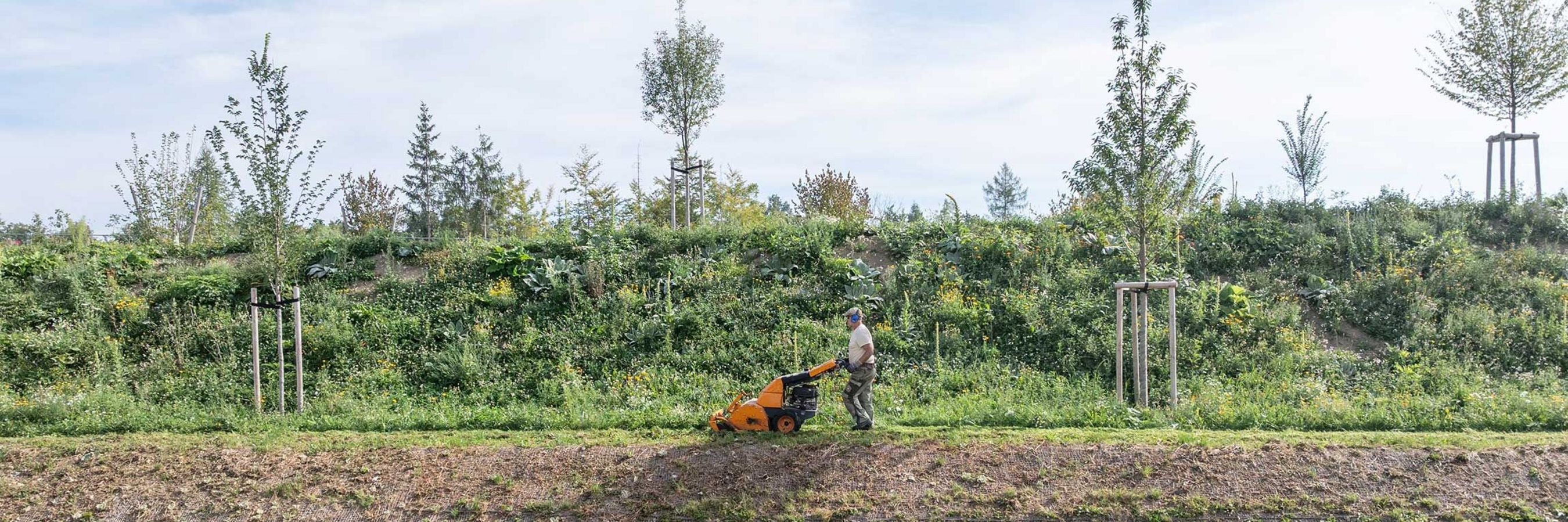 Mäharbeiten oberhalb einer Böschung